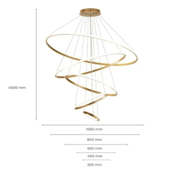 Lustre Pendente Moderno Anéis Dourado Excelência LED 5 Camadas