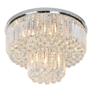 Plafon de Sobrepor Redondo Ø60x38cm Inox e Cristal Cromado e Transparente