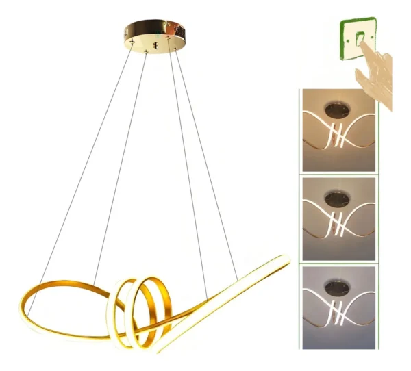 Lustre Pendente Moderno Dourado Twist the loop 60w Cabo 2m Luz 3/1