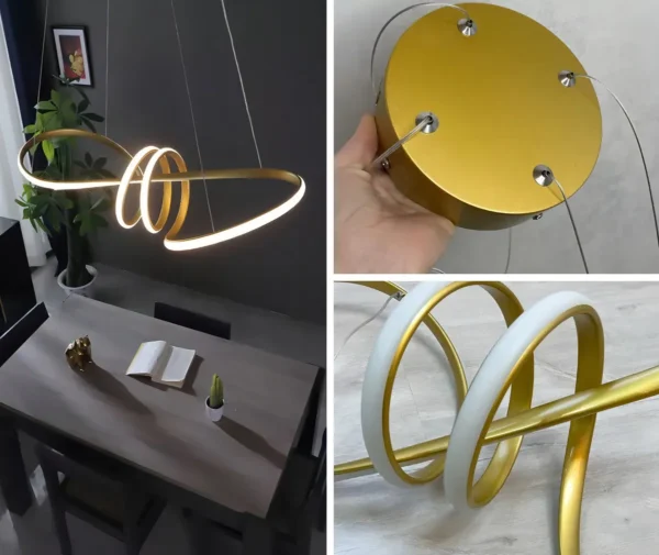 Lustre Pendente Moderno Dourado Twist the loop 60w Cabo 2m Luz 3/1 - Imagem 2
