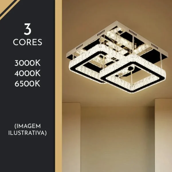 Lustre Led Cristal ED exclusive 48w Moderno Inox Luz 3em1 - Imagem 2