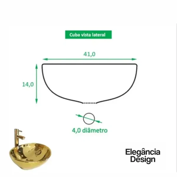 Cuba De Apoio Cerâmica  Dourada Oval 14x41x33cm CBAED-003 - Imagem 2