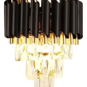 Arandela ED Celestial Preto E Dourada  Com Cristais 31cm 2e14 Preto