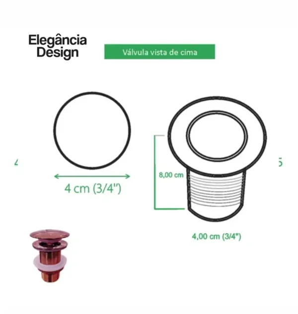 Cuba Pia De Banheiro Verde Rose Gold Com Válvula Click Rose CBAED-007 - Imagem 3