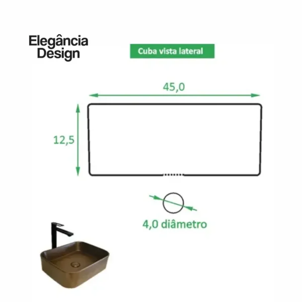 Cuba de Apoio Cerâmica CBAED-008 - Retangular Marrom Fosca - Imagem 4