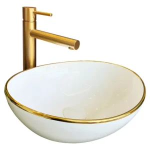 Cuba De Apoio Cerâmica Branca E Dourada CBAED-002