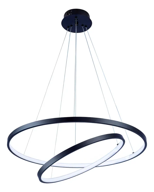 Pendente Lustre Led Moderno 2 Aros Aneis 40cm 60cm 45w 6500k Estrutura Preto - Dourado, Luz Branca 6500k - Imagem 3