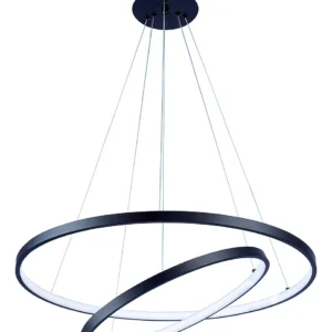 Pendente Lustre Led Moderno 2 Aros Aneis 40cm 60cm 45w 6500k Estrutura Preto - Dourado, Luz Branca 6500k