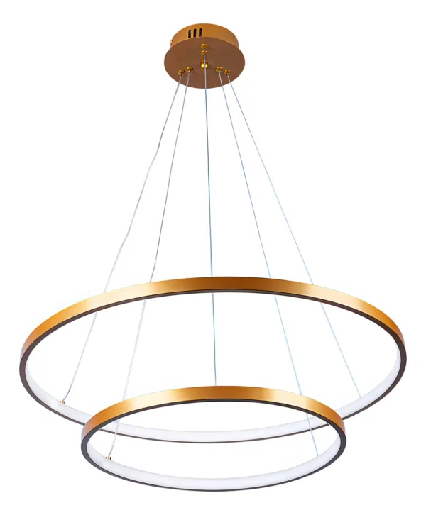 Pendente Lustre Led Moderno 2 Aros Aneis 40cm 60cm 45w 6500k Estrutura Preto - Dourado, Luz Branca 6500k - Imagem 2