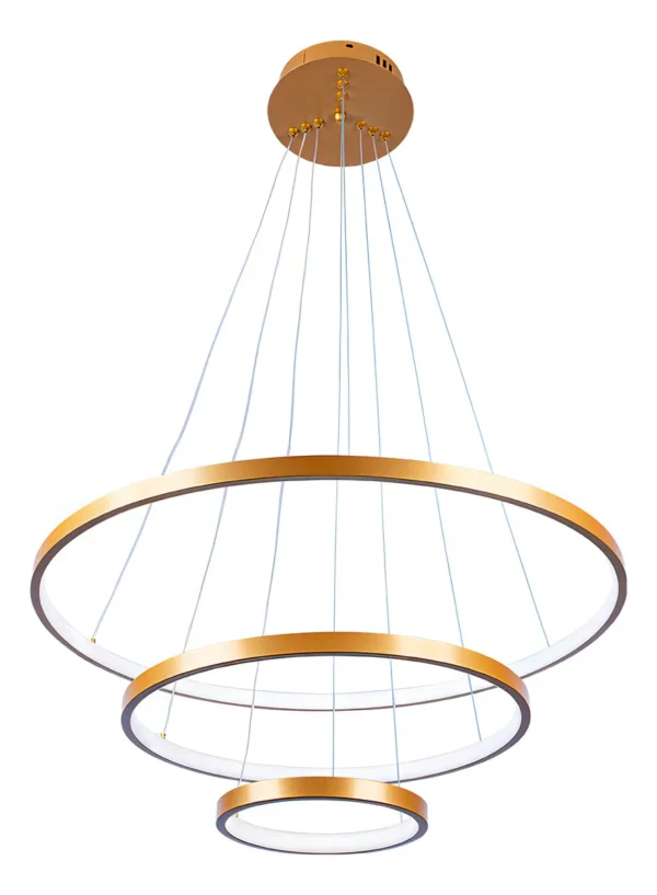 Lustre pendente anéis LED moderno dourado 3 aros