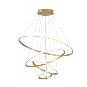 Lustre pendente anéis LED moderno dourado 4 aros